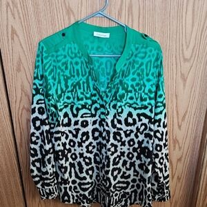 Calvin Klein Teal and Black Animal Print Blouse